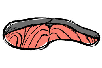 筆タッチの鮭の切り身のイラスト
