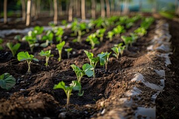 Sprouting seedlings in garden bed