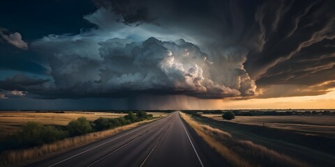 fluffy clouds drifting in a dark sky with distant thunderclouds