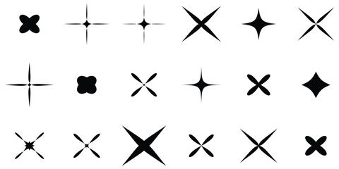 Abstract and basic shape icon collection. Geometric y2k style element shape. Polygonal elements. Modern trendy minimalist basic figures, spark, circles, hexagon, star, flat style. Y2k shapes elements.