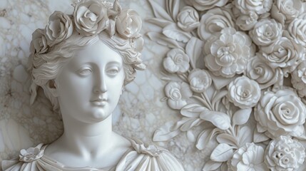 Fototapeta premium Elegant white floral sculpture with serene female figure