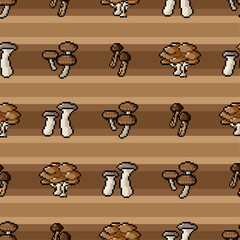 Seamless background created by many mushroom in pixel art style