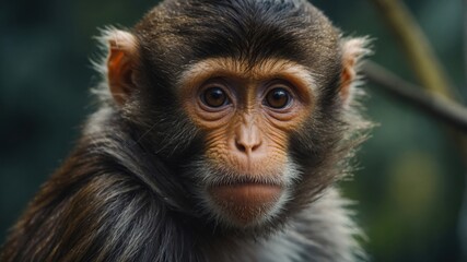 Fototapeta premium A monkey sitting on a rock, surveying its territory with keen eyes