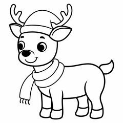 Funny Christmas Baby Reindeer with Santa Hat and Scarf on White Background