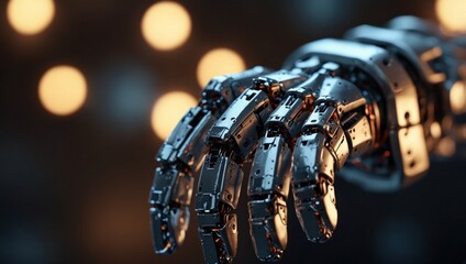 Naklejka na ściany i meble Close Up robotic shining hand reaching to the side.