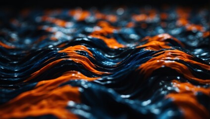 Abstract blue and orange waves on a black background, abstract background.