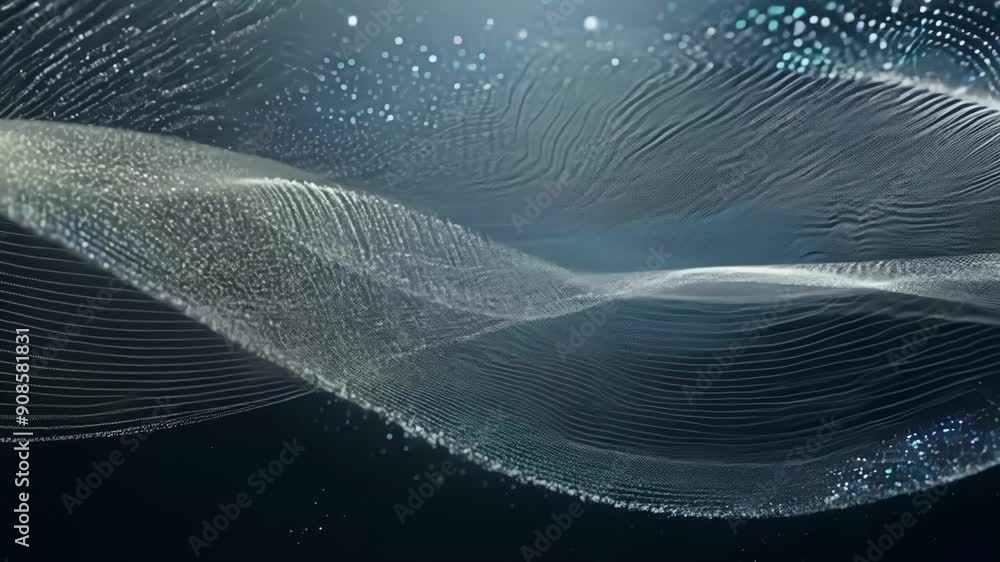 Poster dynamic waves ripple smoothly across a dark background, creating an ethereal and captivating visual 