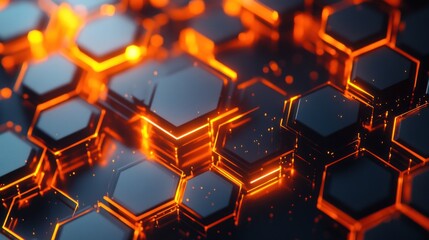 Abstract Orange Glowing Hexagon Grid