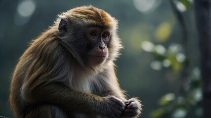 Obraz premium A monkey playing with a stick, demonstrating its playful spirit