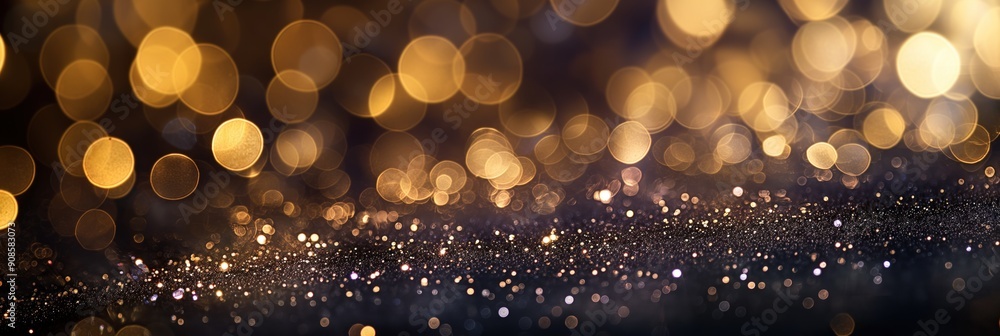 Aufkleber abstract background of glimmering lights in shades of gold and black. blurred and bokeh effect creat