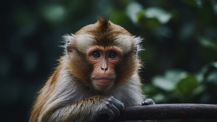Fototapeta premium A monkey sitting on a rock, watching the world with keen interest and curiosity