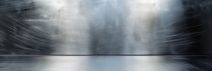Metallic plate with fine brushed texture in silver color. Wide steel or aluminum panel with honed finish. Shiny surface, new design, stainless material.