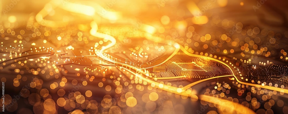 Poster a captivating golden abstract background featuring glowing lights and intricate patterns, perfect fo
