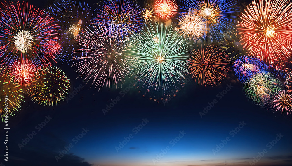 Poster colorful fireworks with wide dark copy space- a vibrant display of colorful fireworks with _1(205)