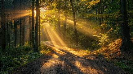 Obraz premium Sunlit Forest Pathway