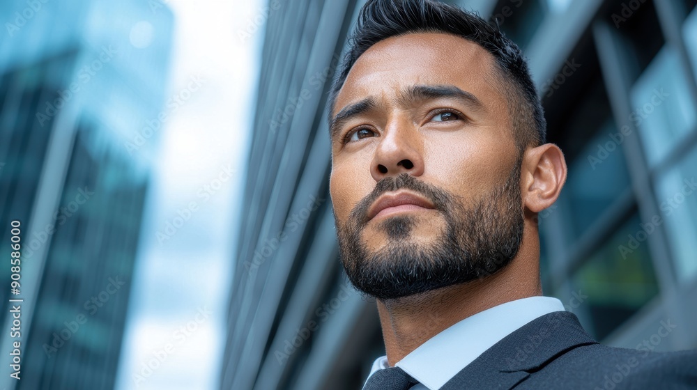 Poster Confident businessman looking out window