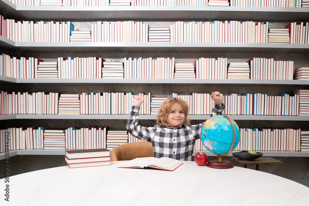 Poster school and students in classroom. education kids. excited boy student in the school class. studying 