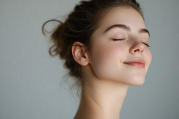 Naklejka premium A close up of a girl's face with her eyes closed