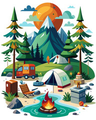 Fototapeta premium camping vector colorful t-shirt design,camping transparent background printable svg design