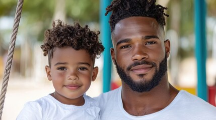 father and son smiling together on playground