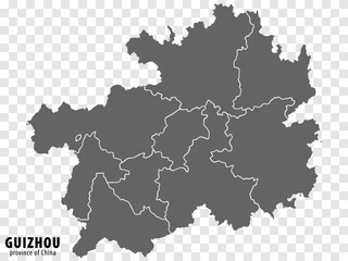Fototapeta premium Blank map Province Guizhou of China. High quality map Guizhou with municipalities on transparent background for your web site design, logo, app, UI. People's Republic of China. EPS10.