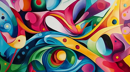 A dynamic and colorful abstract artwork, filled with energetic shapes and patterns, conveying an uplifting sense of creativity and imagination.