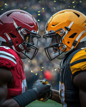 American football players shaking hands
