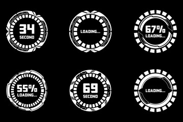 HUD Futuristic Loading Screen Elements. Circular Interface Progress Indicators and Timers