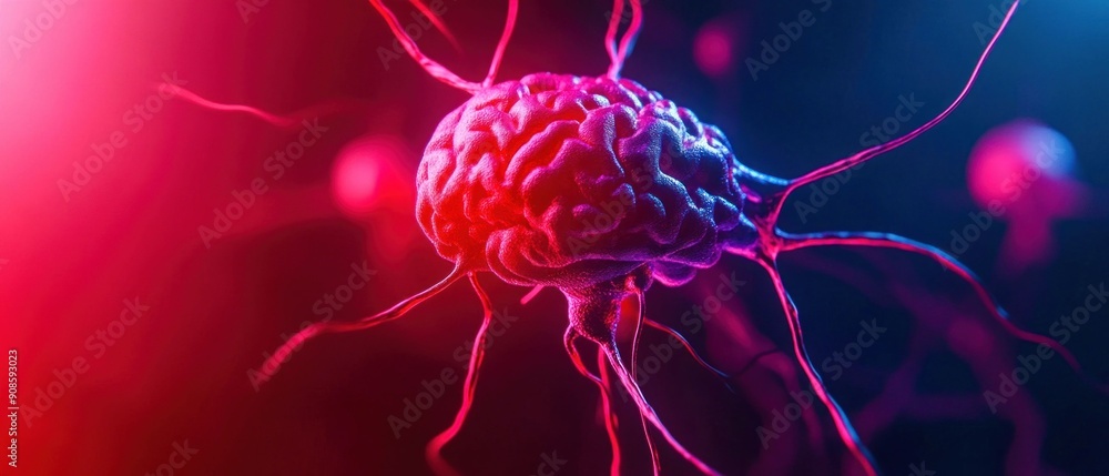 Aufkleber neural network concept with glowing brain illustration. generative ai.