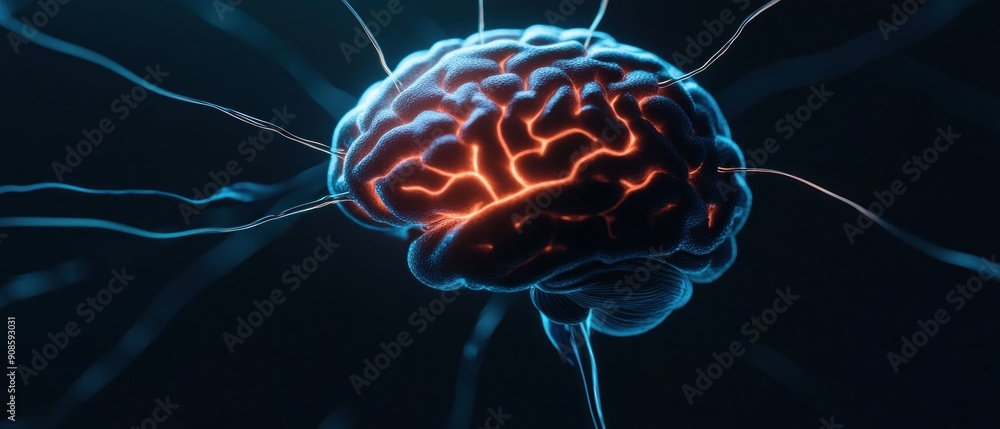 Aufkleber neural network concept with glowing brain illustration. generative ai.