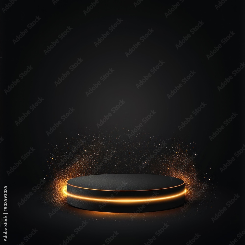 Poster dark podium with glowing edge and sparkles. generative ai.