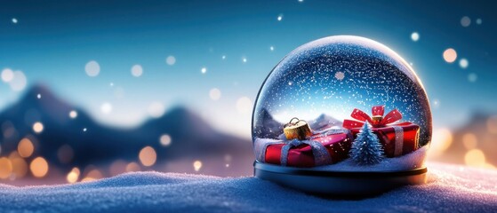 Naklejka premium Snow Globe with Christmas Decorations and Pinecones. Generative ai