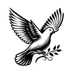 Fototapeta premium a beautiful Dove black line stencil artwork isolated on white background PNG