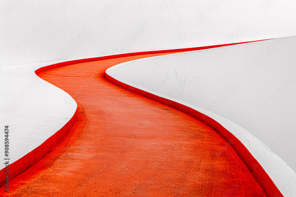 Poster a red curved pathway meanders through a minimalist white landscape, emphasizing the stark contrast a