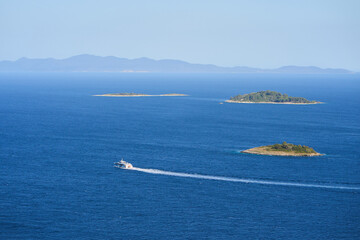 Touristic ships on the sea travel between islands in Croatia