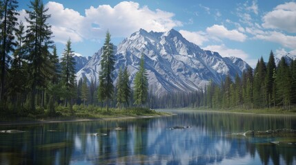 A beautiful mountain range with a lake in the foreground