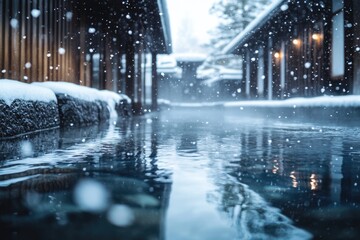 Japan hot spring resort in winter time.