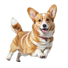 Happy corgi dog pembroke welsh corgi running. Cute Pembroke Welsh Corgi dog running isolated on transparency background. Illustration