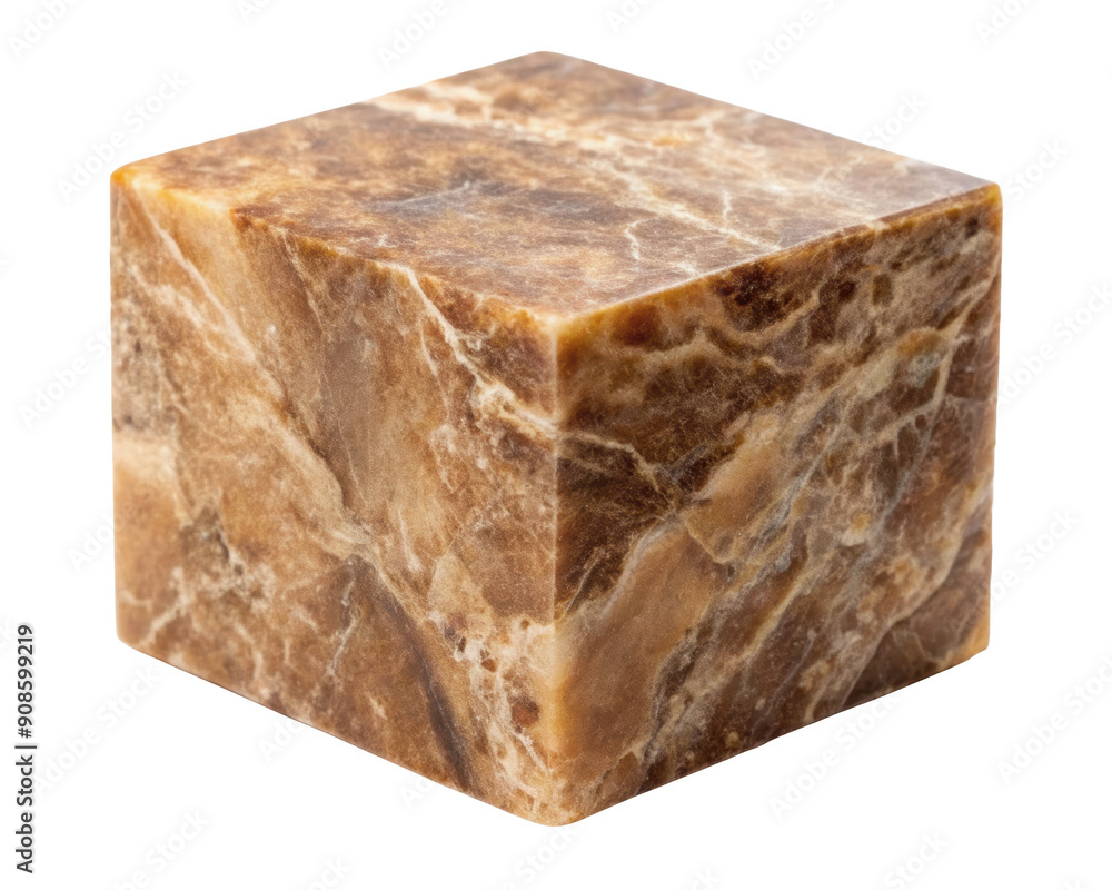 Poster brown marble cube with rough texture displaying natural patterns and a rugged surface, perfect for d