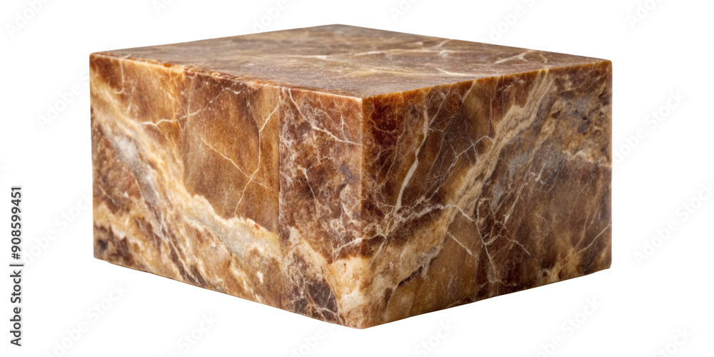 Poster brown marble cube with natural veining displaying intricate patterns and a rugged surface, ideal for