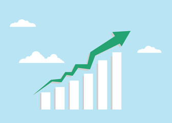 green business arrow going up to the sky with graph bars represent profit rise business grow