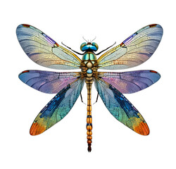 Colorful dragonfly with beautiful wings, isolated on transparent background.
