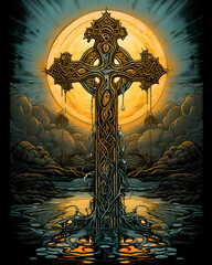 Celtic Cross Christianity lowbrow surrealist illustratration