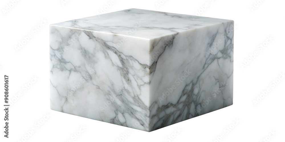 Poster white marble cube with grey veining displaying a smooth, polished surface and intricate natural patt