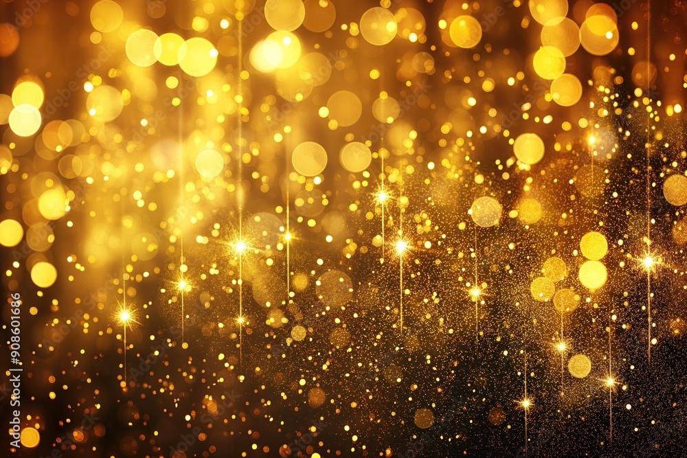 Poster golden glittering lights on a festive christmas background with textured effect. bright bokeh defocu