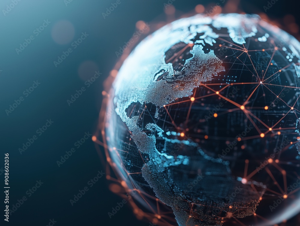 Poster a digital globe interconnected with a network of lights, symbolizing global connectivity and technol