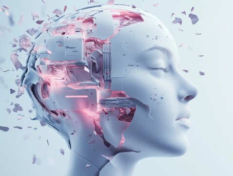 A futuristic robotic head design showcasing artificial intelligence and technology integration with vibrant details.