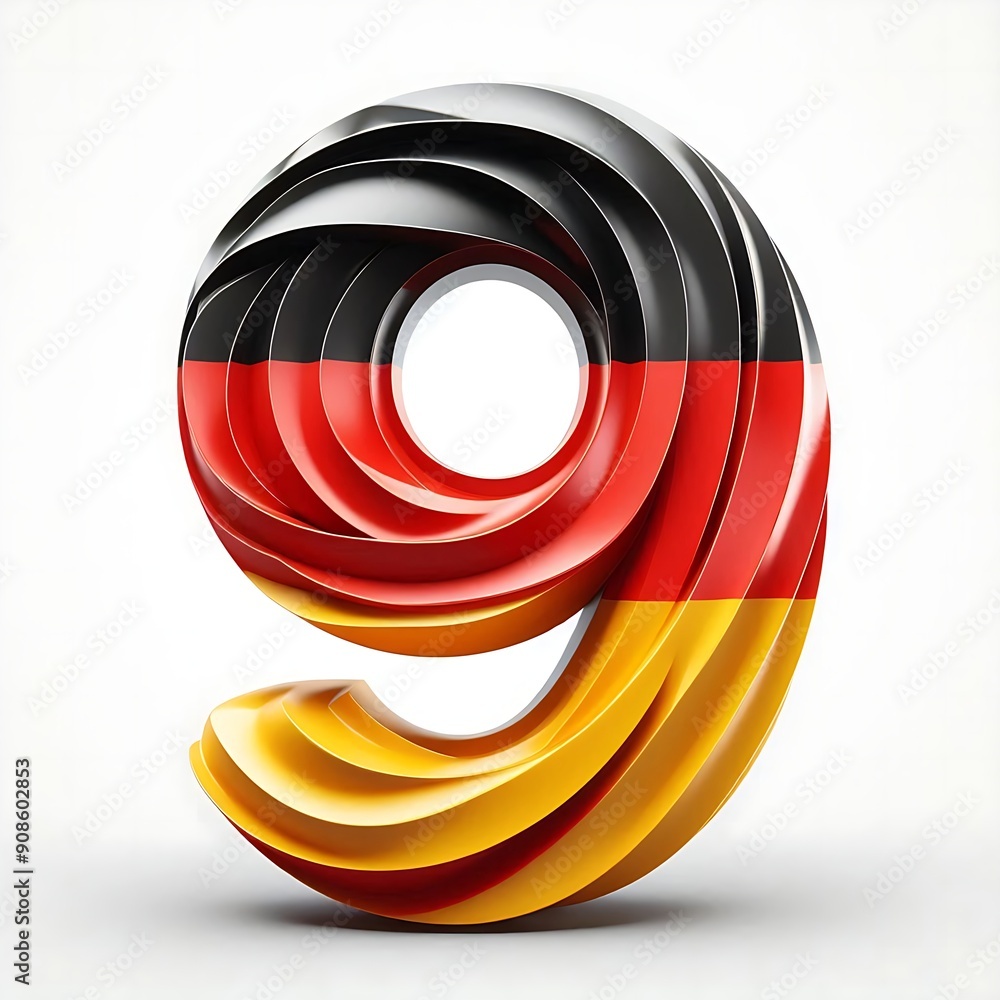 Poster the number nine is made up of three colors: red, yellow, and black. the colors are arranged in a spi