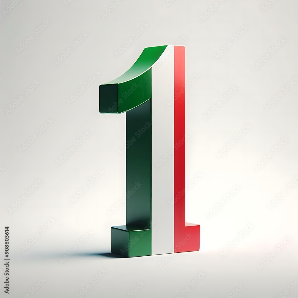 Poster the number 1 is made up of three different colors, red, green, and white. it is a simple and straigh