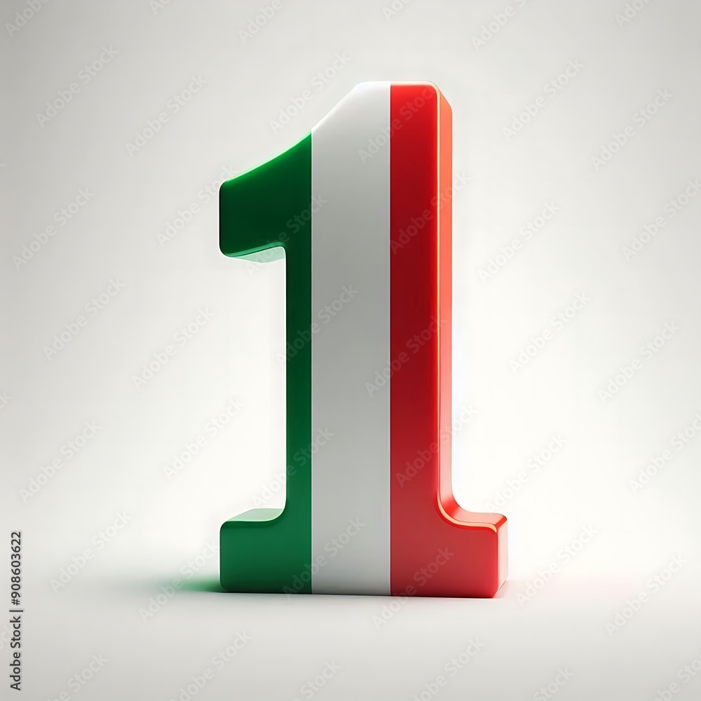 Poster the number 1 is in the shape of a flag with red, white, and green stripes. the flag is made of a mat